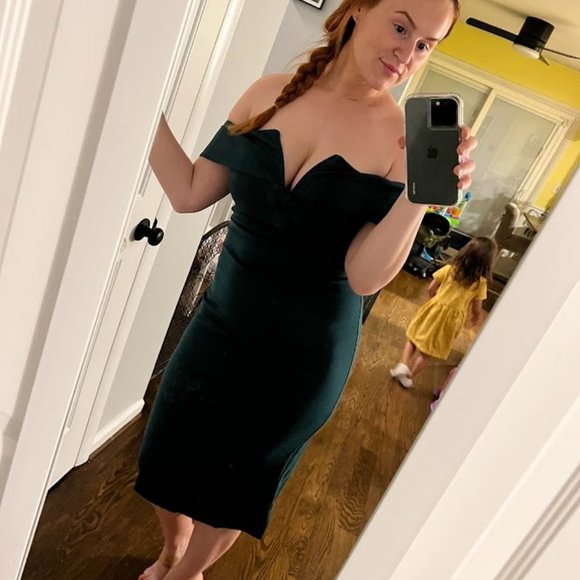 Lulu's Dark Green Off-Shoulder Midi Dress - Picture 2 of 2